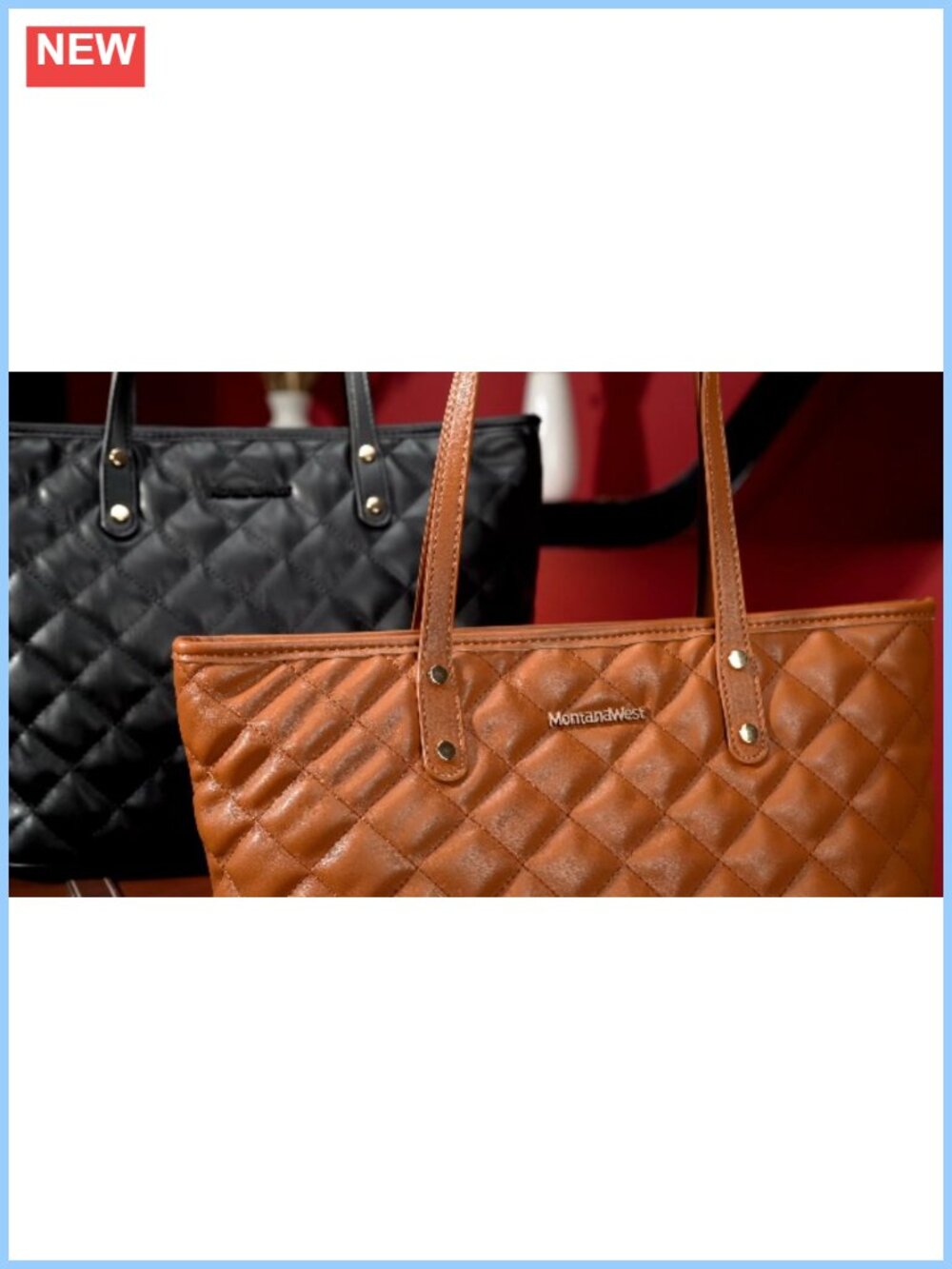 Quilted Vegan Leather Tote Bag Top Zipper Shoulder Handbag - Picture 6 of 6